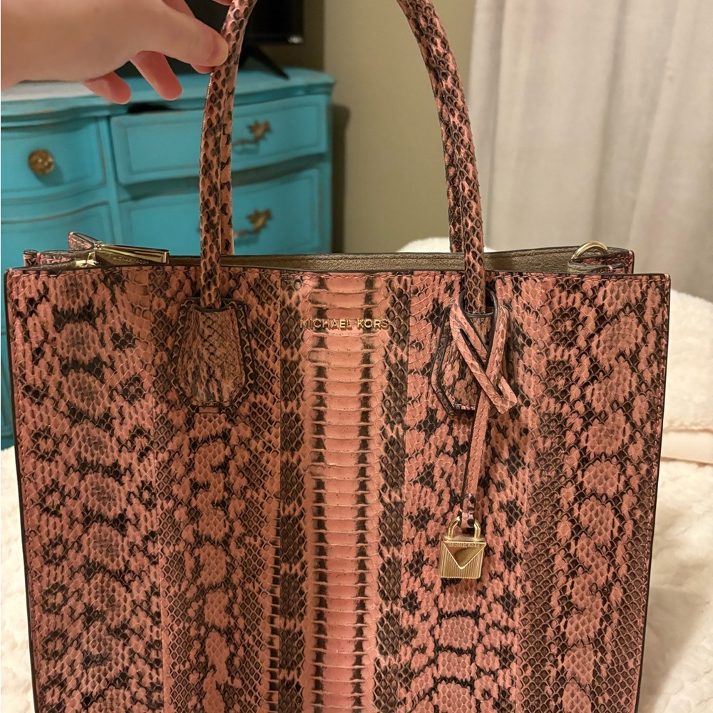 Michael Kors Pink Snake Print Tote Bag